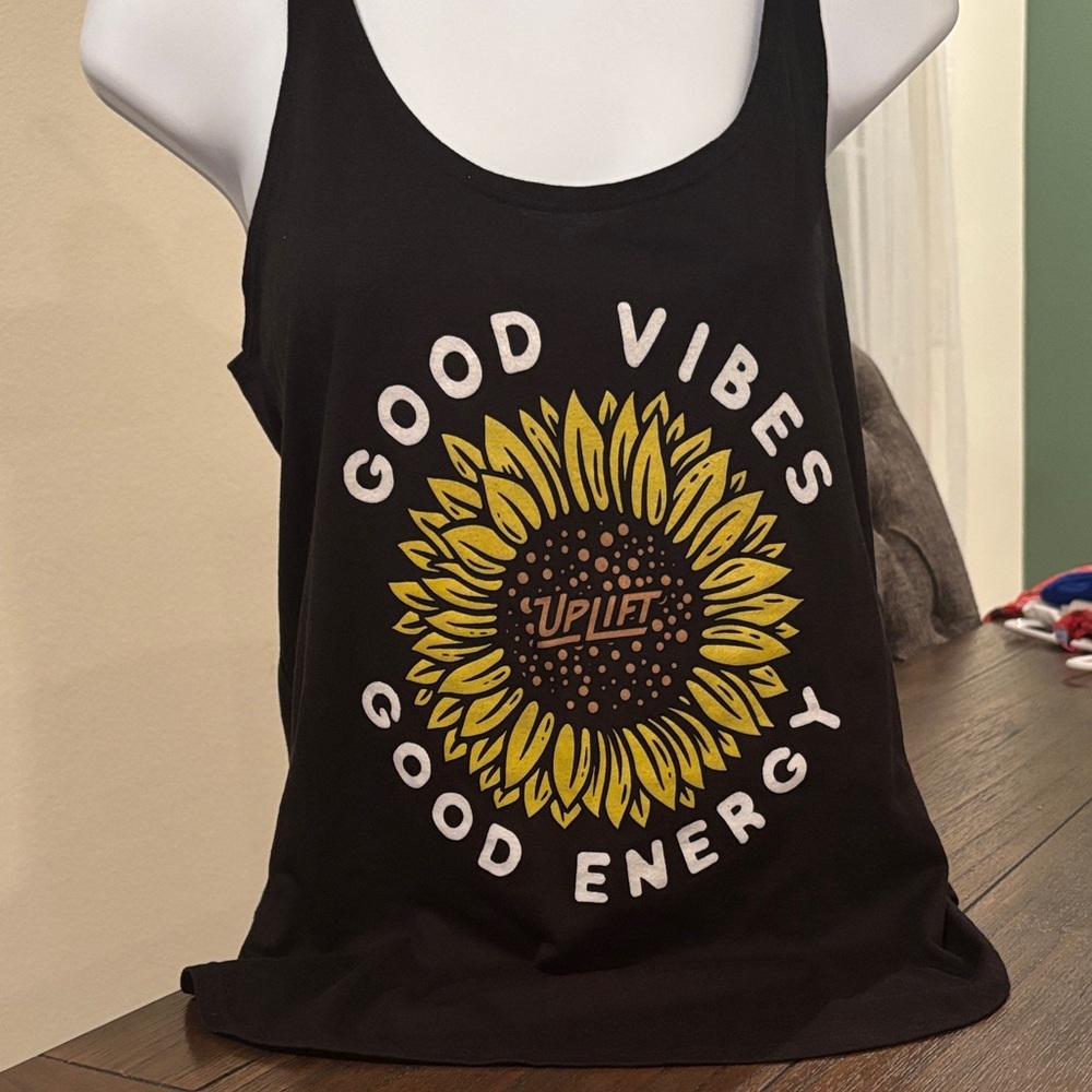NWOT Black Tank Top with Yellow Sunflower Design